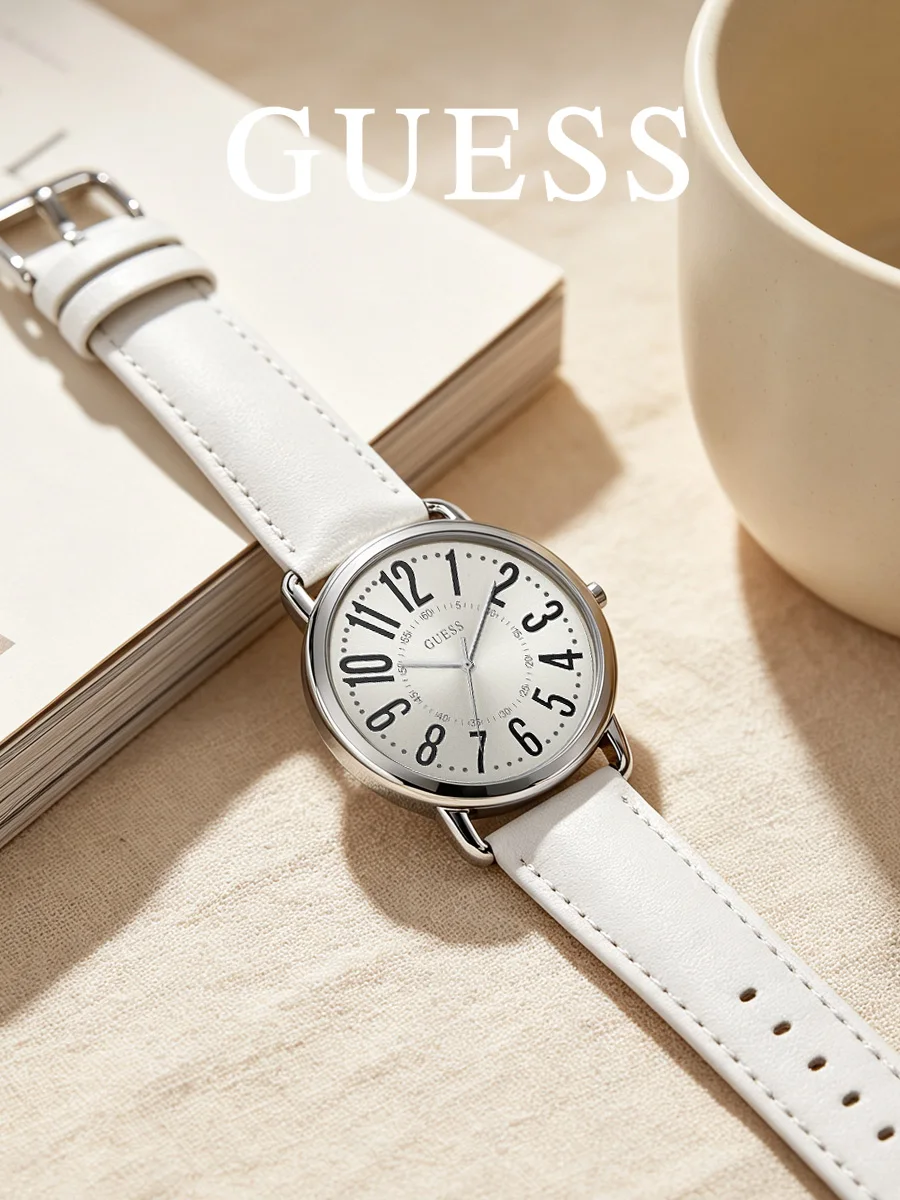 Guess Women Analog Quartz Watch, Gold Alloy Case, Brown Leather Strap, Mineral Glass, 30M Daily Water Resistance, Model W1068L1