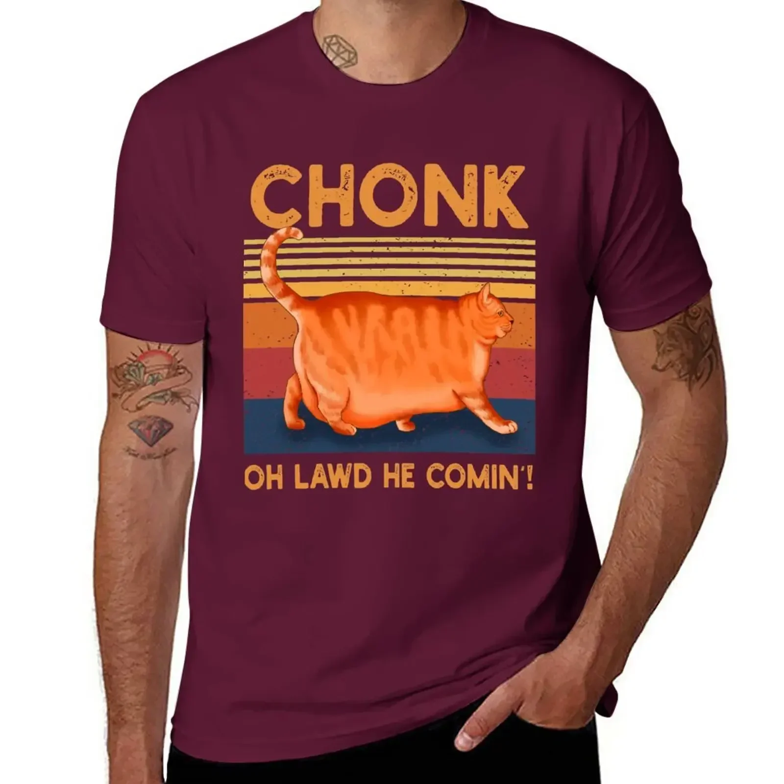 Vintage Aesthetic clothing mens big and tall t shirts Chonk Oh Lawd He Comin' T-Shirt oversized men clothing graphic 2024 FUNNY