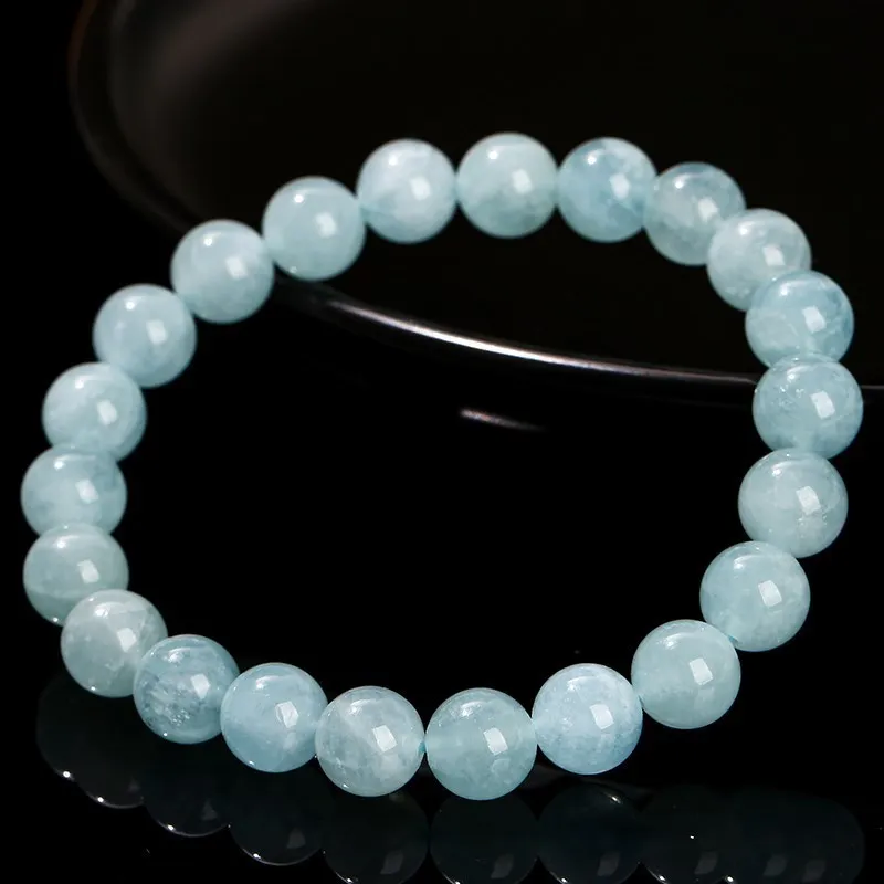 JD 7A Top Quality Natural Aquamarine Round Beaded Bracelet Women Fashion Reiki Healing Luxury Stone Stretch Bangles Jewelry