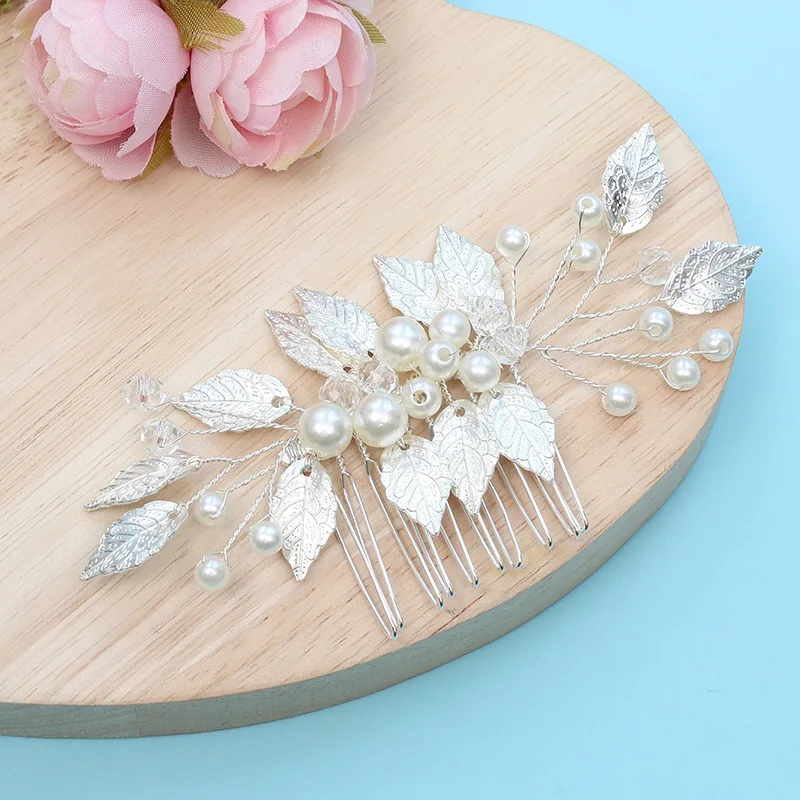 

Свадебная заколка для волос с жемчугом, боковая расческа, тиары из сплава в форме золотистого листа, вставка, ювелирная расческа, украшения для волос, головной убор невесты