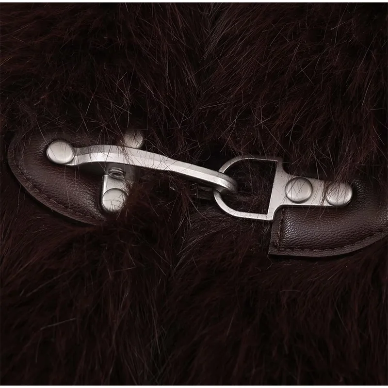 Elegant PU Fur Patchwork Jacket Women Loose Detachable Collar Lapel Double Breasted Jackets Female Fashion Winter Warm Outwear