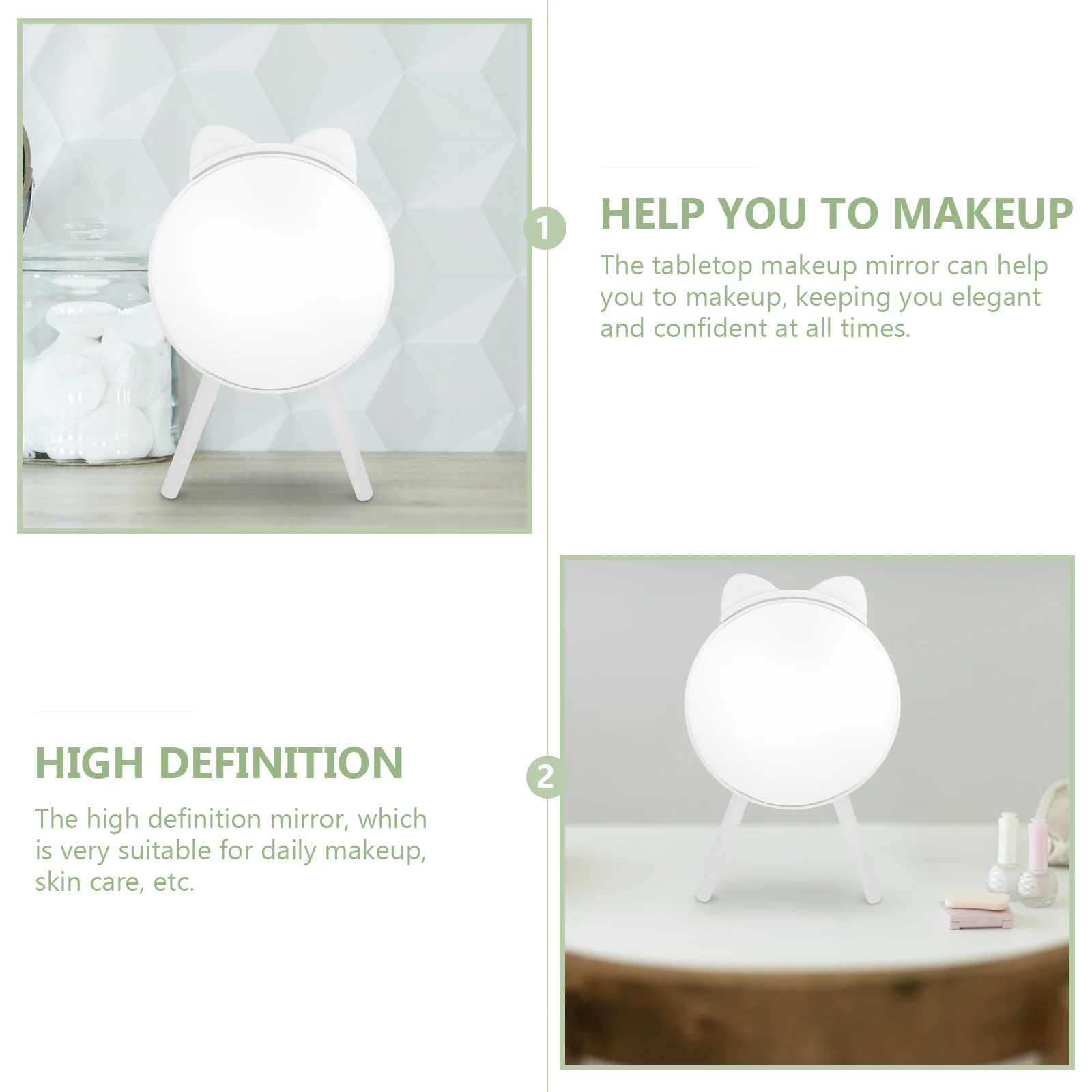 

1Pcs Cat Ear Dormitory Mirror Lovely Round Mirror for Skin Care and Makeup Lady Gift Girl Gift Desktop Decor Photo Prop