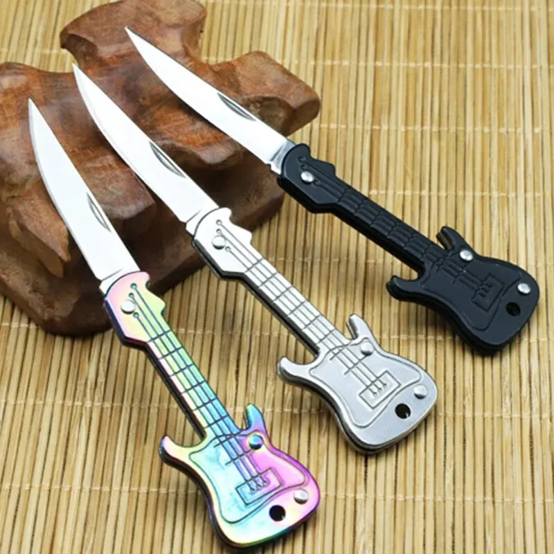 Mini Guitar Keychain Knife Stainless Steel Folding Knife Fishing Filet Knives Portable Multifunction Outdoor Folding Knife