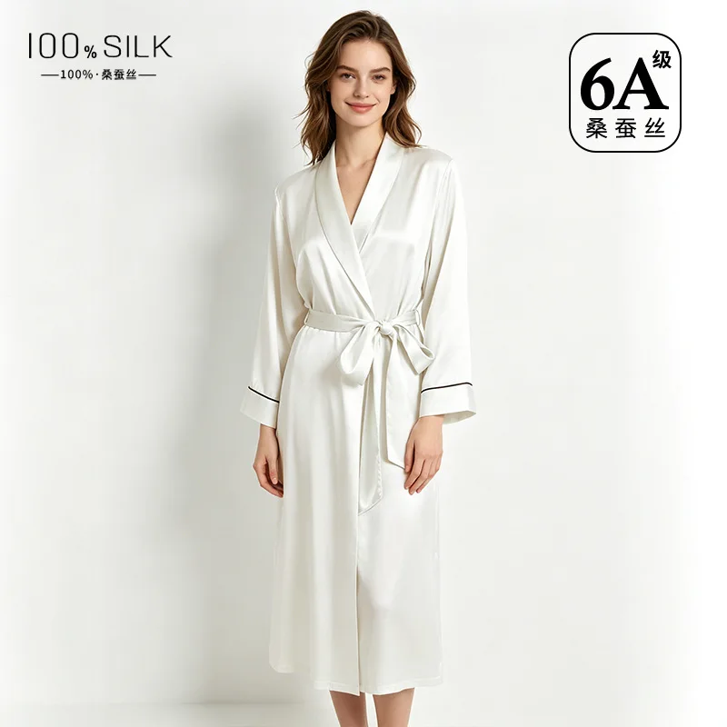 Women's 100% Mulberry Silk Robe Luxury Soft Spring Summer Bathrobe Bridal Morning Gown Outerwear Loungewear for Comfortable Styl