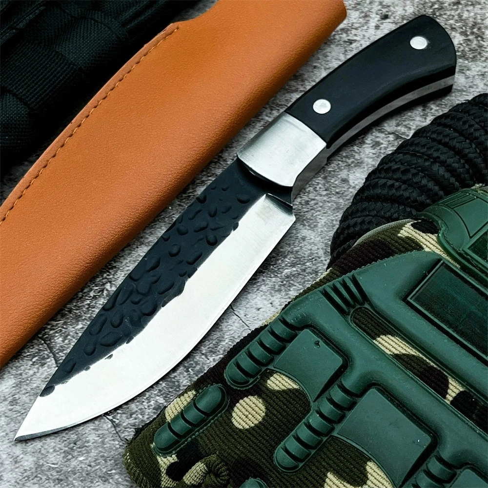 

High Quality Ebony Handle Forged Steel Blade Straight Knife Outdoor Mountain Climbing EDC Fishing Portable Holiday Gifts