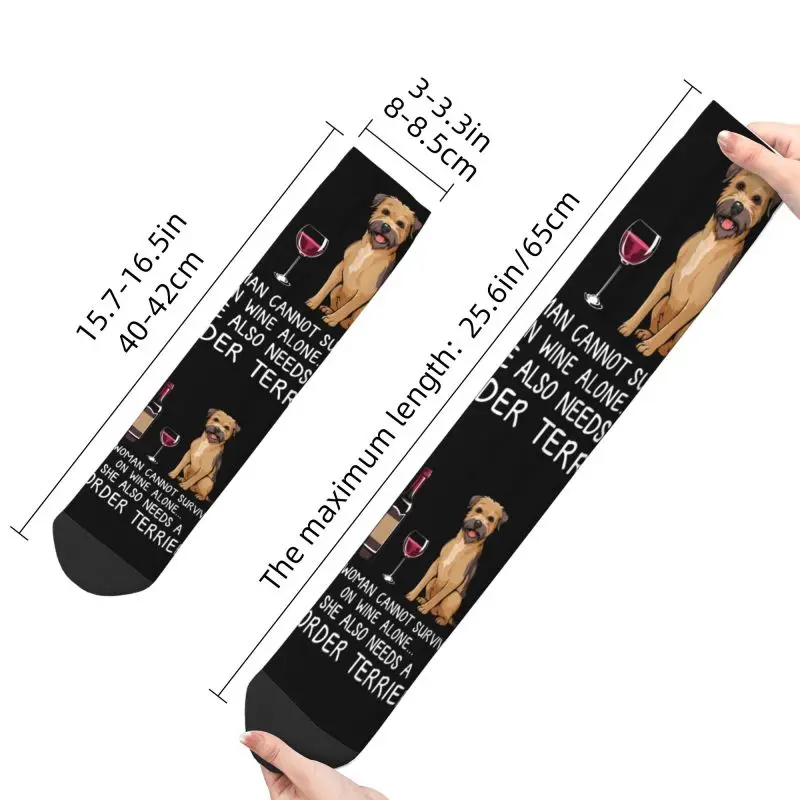 Cute Wine And Border Terrier Socks Women Men Warm 3D Print Funny Dog Sports Football Socks