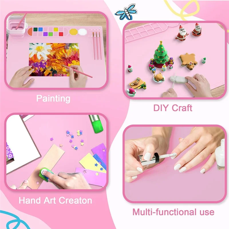 Alas Lukisan Silikon dengan Cangkir, 5 Alat Pembersih Kuas Kerajinan, Alas Artis Besar 50.8Cm X 40.6Cm, Cocok untuk Resin, DIY Tahan Lama