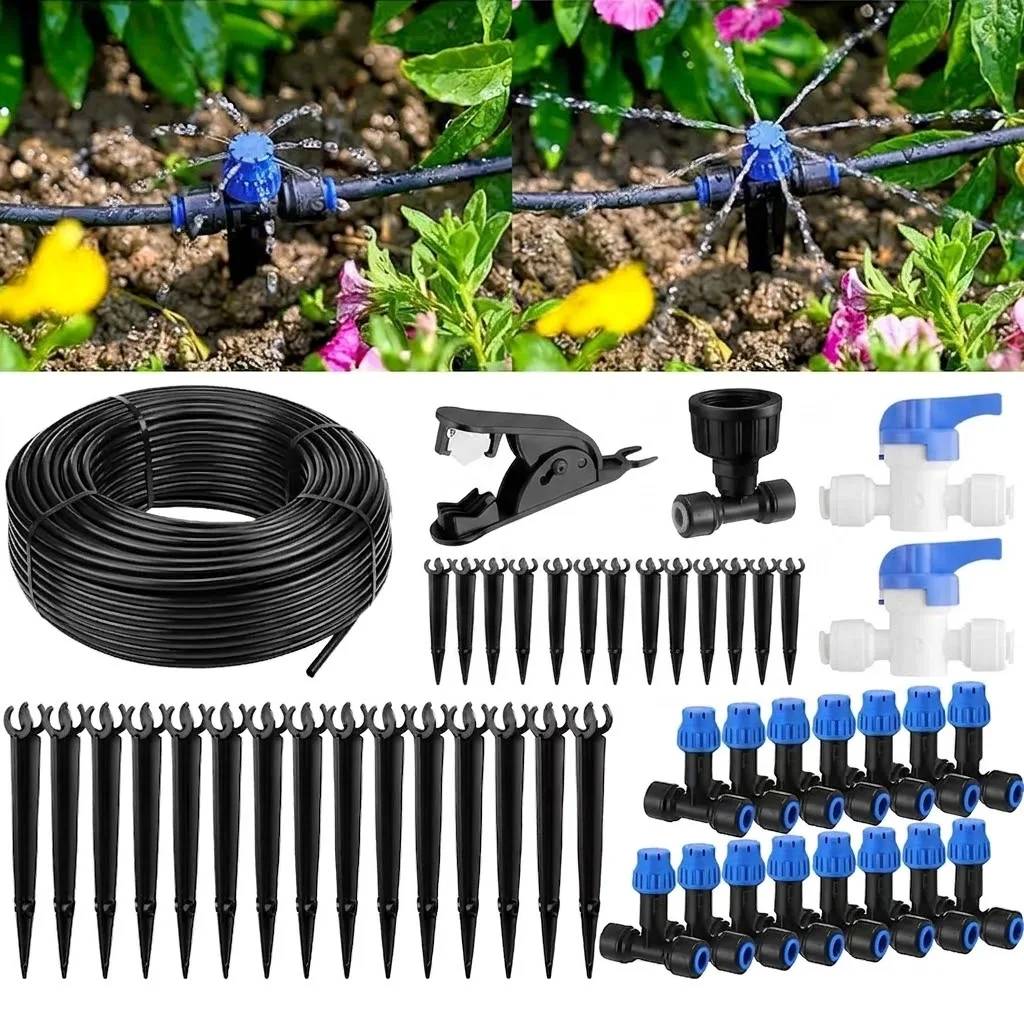 Quick Connector 18M 59ft Garden Watering System 1 4 Inch Blank Tubing Vegetable Greenhouse Mist Drip Irrigation Kit For Plant
