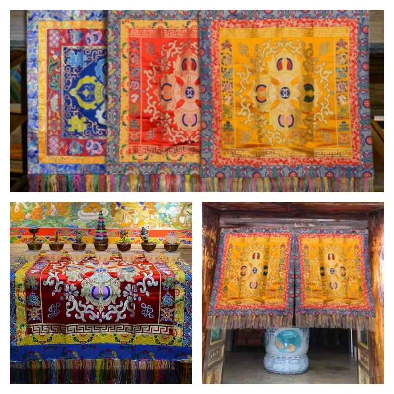 Handmade Embroidery Tablecloths Temples Buddhist Halls Homes Sacrificial Worshiping Buddha Decorative Tablecloths Door Curtain
