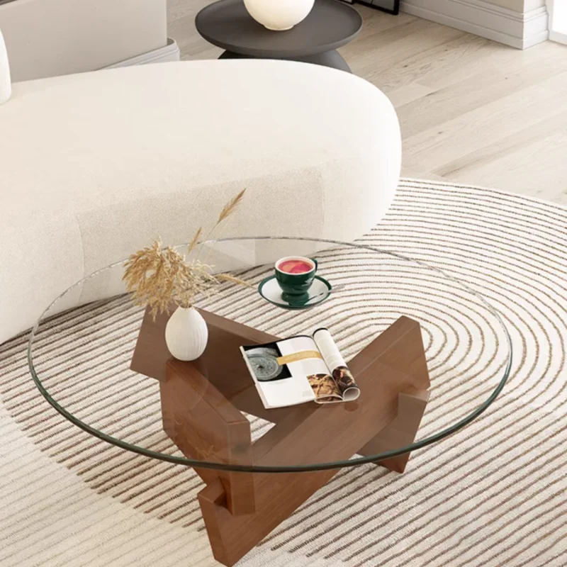 Glass Round Tea Table Simple Modern Living Room Household Small House Coffee Table Modern Center Corner Designer Furniture image 4
