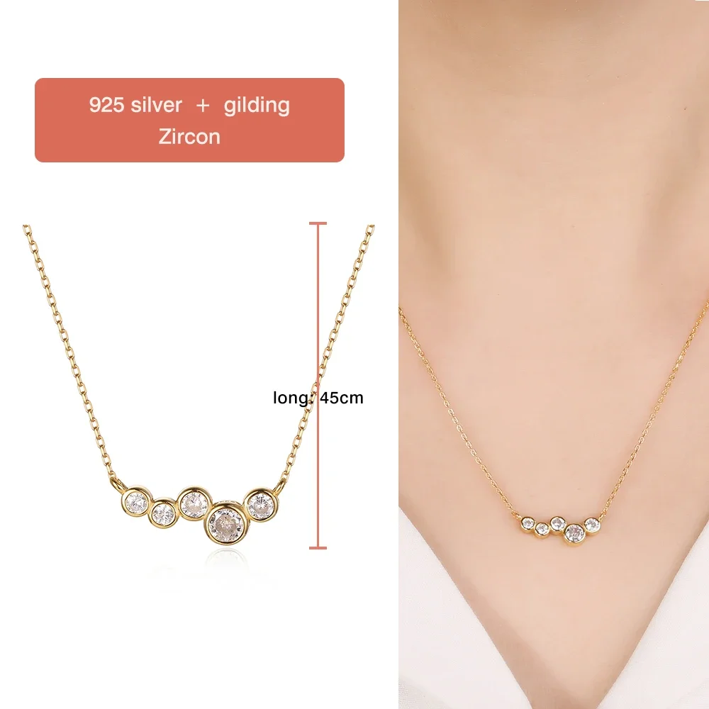 925 Sterling Silver Simple Irregular Round Zircon Pendant Necklace Multilayer Clavicle Necklaces for Women Fine Jewelry