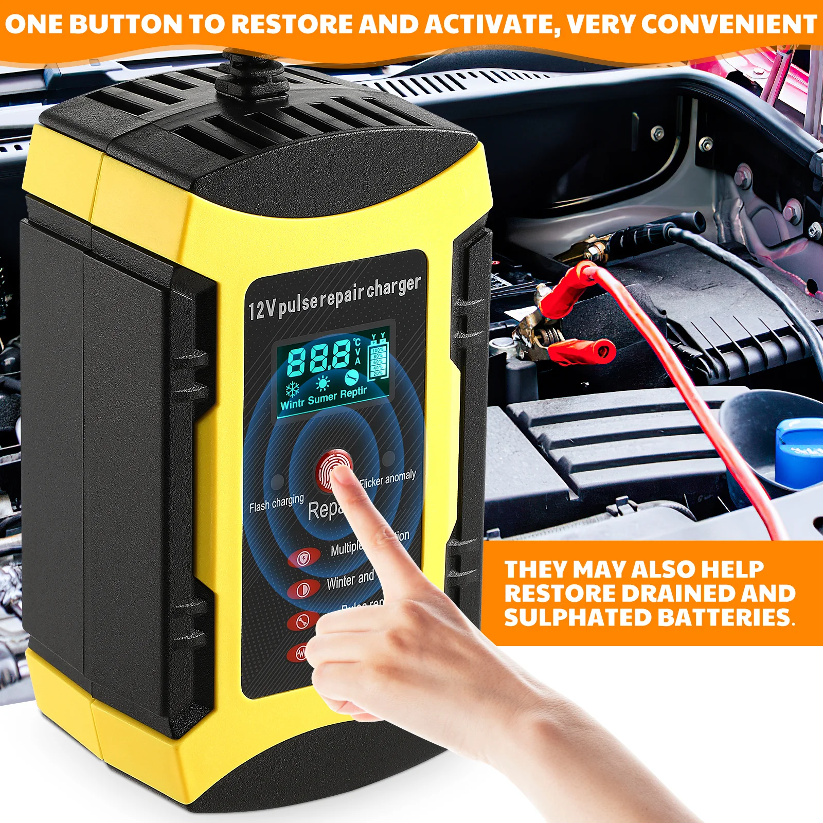 

12V Electric Smart Digital Display Automatic Car For Motorcycle Suv Boat Lawn Mower Trickle