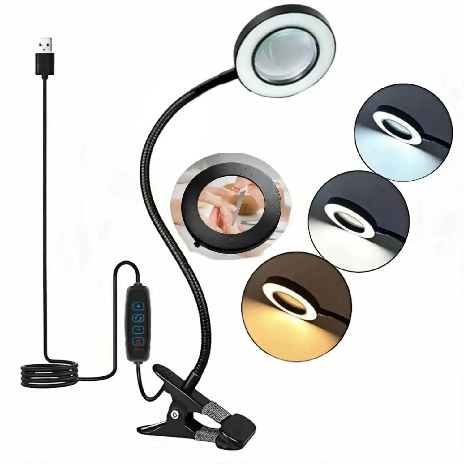 5X Magnifying Desk Lamp LED Illuminated Magnifier 3 Light Colors Magnifying Glass for Soldering Repair Craft Hobby Nail Art Work