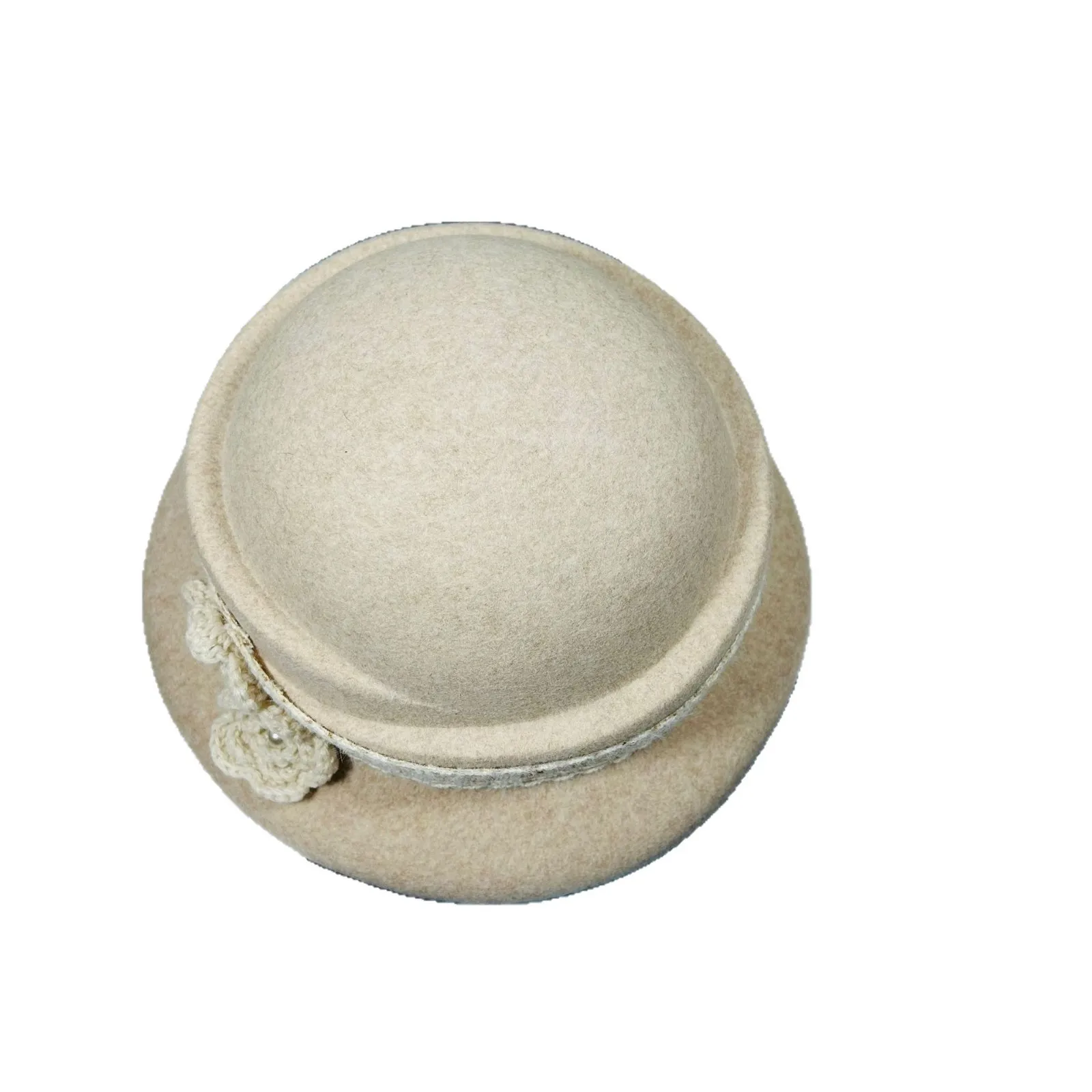 2025 Winter Women Hat Luxury Pure Wool Flower Thick Warm Deep Bucket Hat French Style Elegant Designer Ivory Fedoras Sombreros