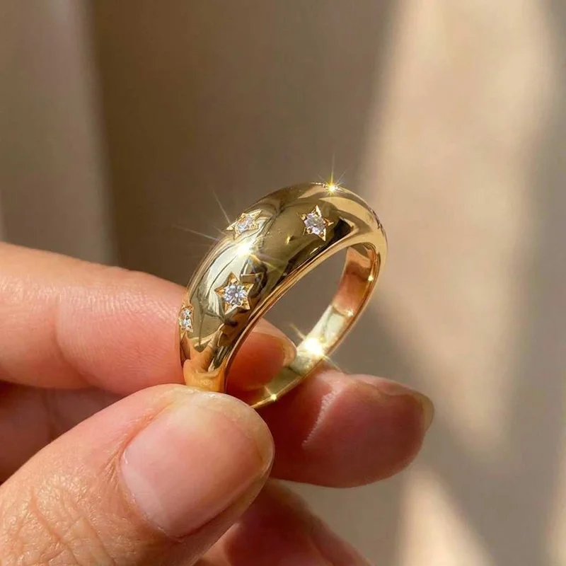 925 Sterling Silve Star Chunky Ring For Women Vintage Trendy Gold Color Zirconia Finger Stacking Rings Punk Accessories Jewelry