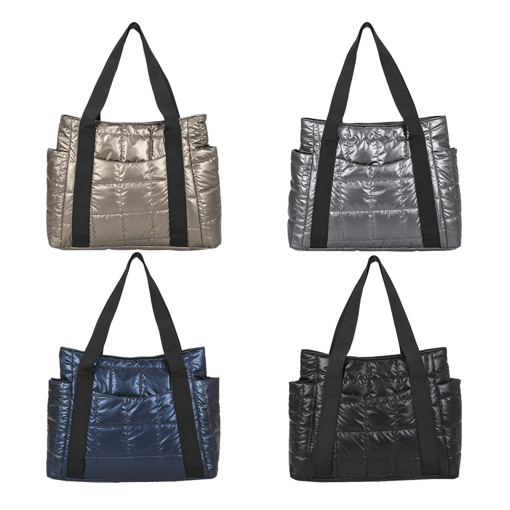 

Women Quilted Lattice Shoulder Nylon Bag Vintage Solid Color Large Tote Handbags