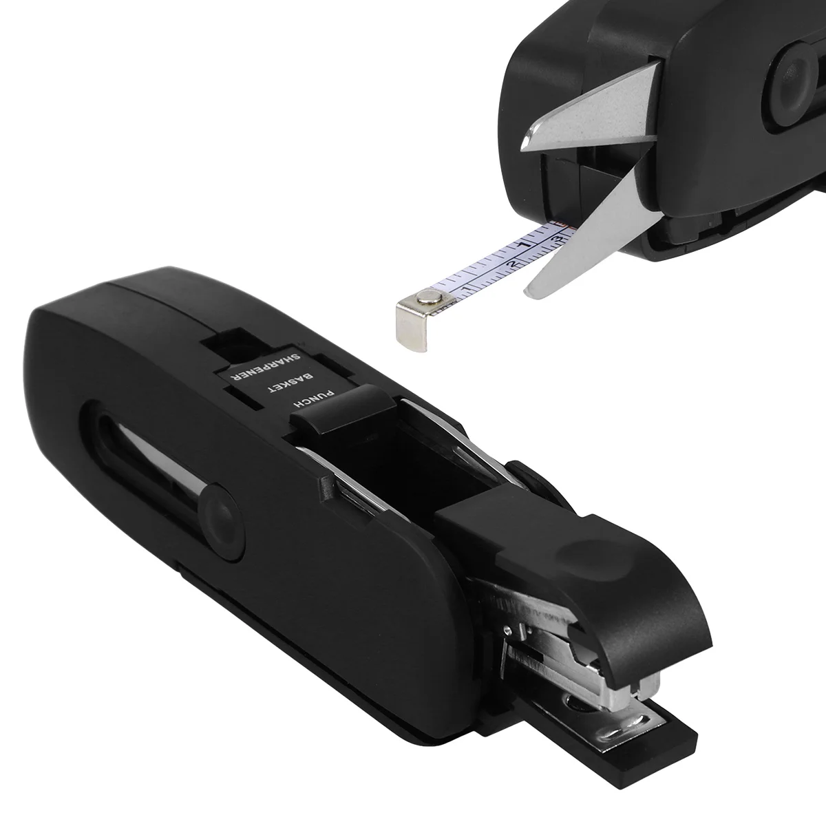 Multifunctional Stationery Tool Set Black Includes Scissor Flexible Rule Pencil Sharpener Stapler Cutter Screwdriver