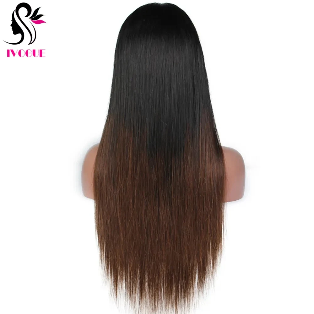 Ombre Brown Full Lace Human Hair Wig HD Transparent Lace Wigs Peruvian Remy Hair Glueless Full Lace Wig Pre Plucked For Women