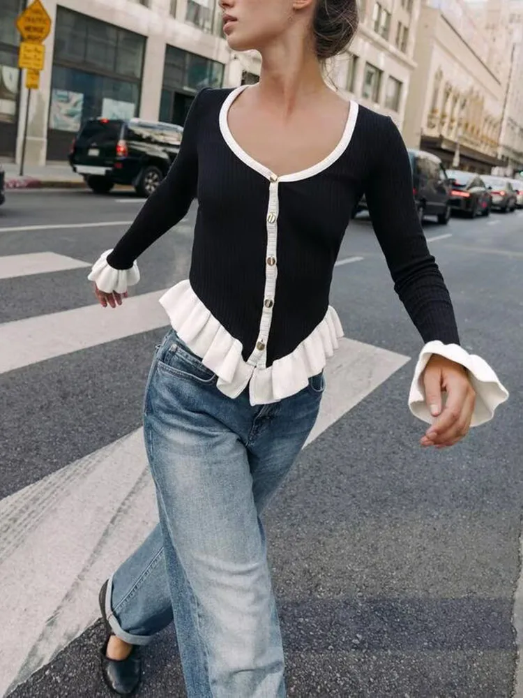 

Милое повседневное сексуальное многослойное цветное пальто с воротником, новинка осени 2024, женское модное декоративное длинное свековое пальто с круглыми пуговицами