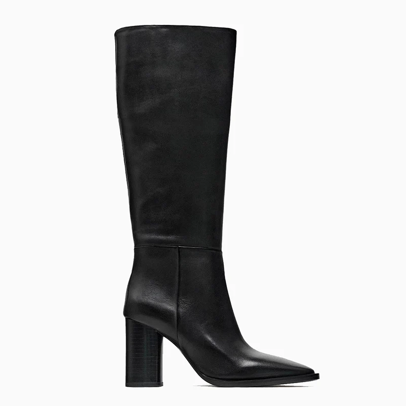 New Pointed Toe Knee-High Boots Women Black Chunky High Heels Women Shoes Knights Boots Fashion Party Long Boots Botas de mujer