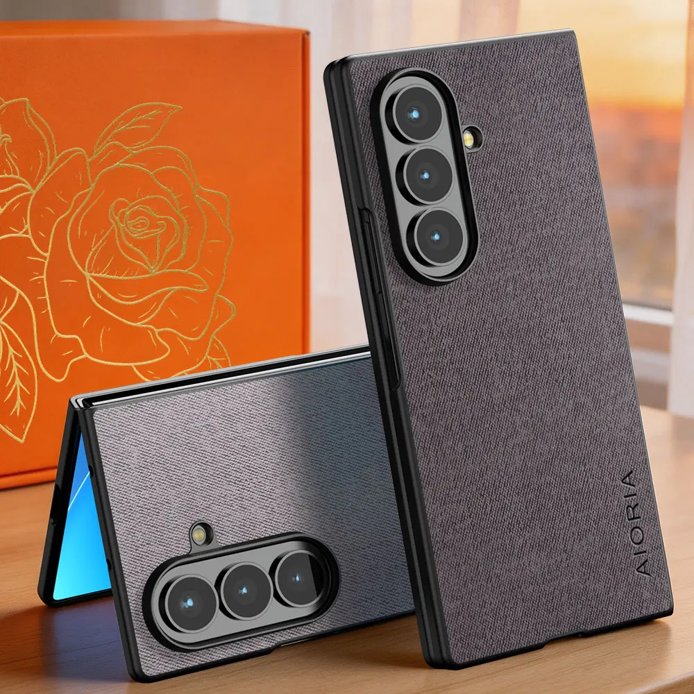 Luxury Textile Leather Case for Samsung Galaxy Z Fold 8 Ultra Soft TPU with Hard PC 3in1 Material Phone Cover funda