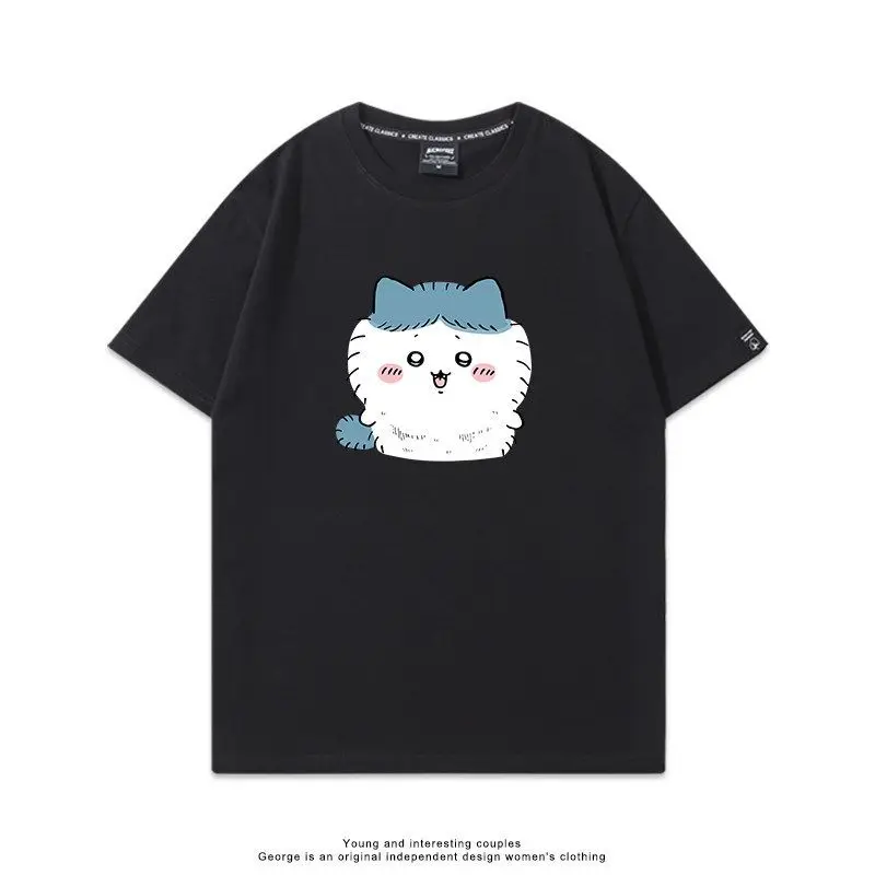 Kawaii Anime Chiikawa Usagi Short Sleeve T-Shirt Cotton Soft Breathable Skin-friendly Casual Versatile Women and Kids Daily Wear