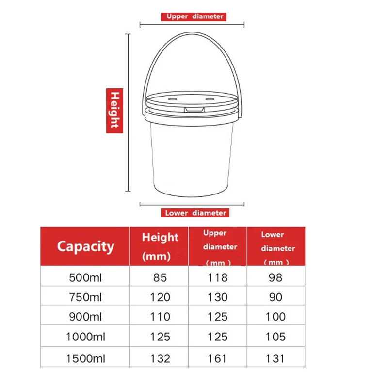 1pc 150ML-1500ML BPA-Free Empty Plastic Bucket with Lid Airtight PP Jars Clear Container for Bulk Food Storage