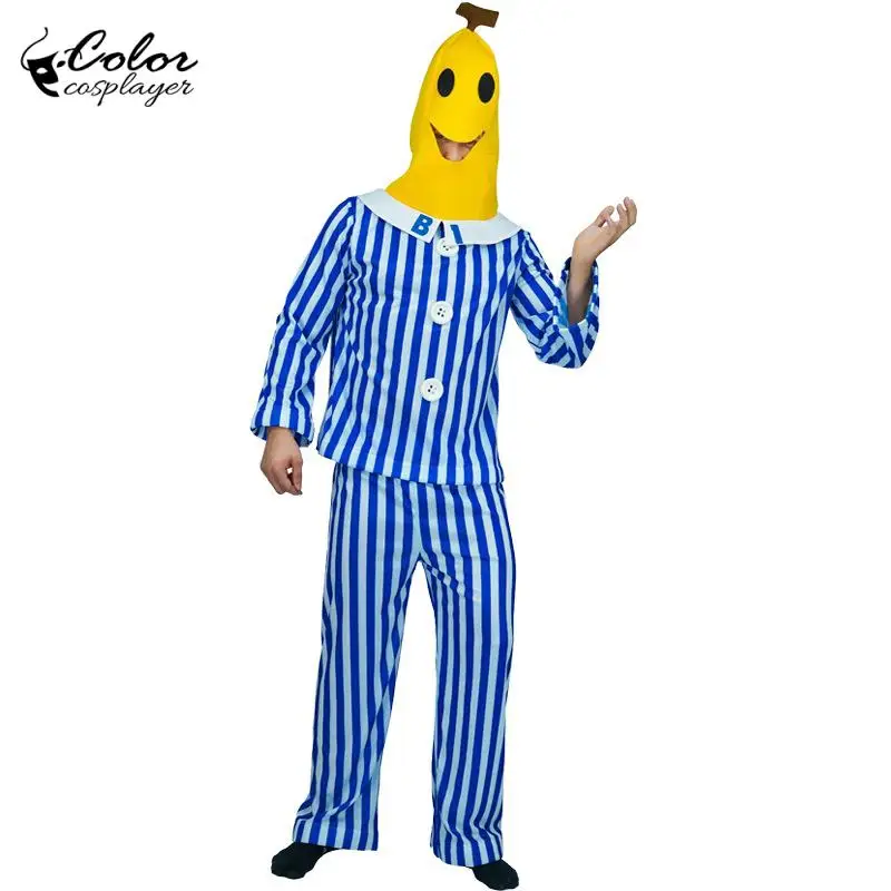 

Carnival Funny Banana Patient Cosplay Costume Blue White Two Piece Set Party Adult Dress Up Fancy Purim Wear Festival Outfit