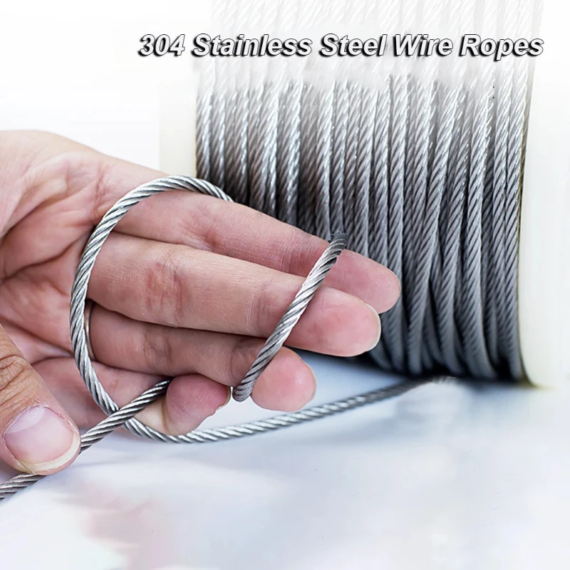 5/10/20/50meters  304 Stainless Steel Wire Rope Lifting Wire Rope  0.5mm/0.8mm/1mm/1.2mm /1.5mm/2mm /2.5mm/3mm /4mm 1x7 7x7