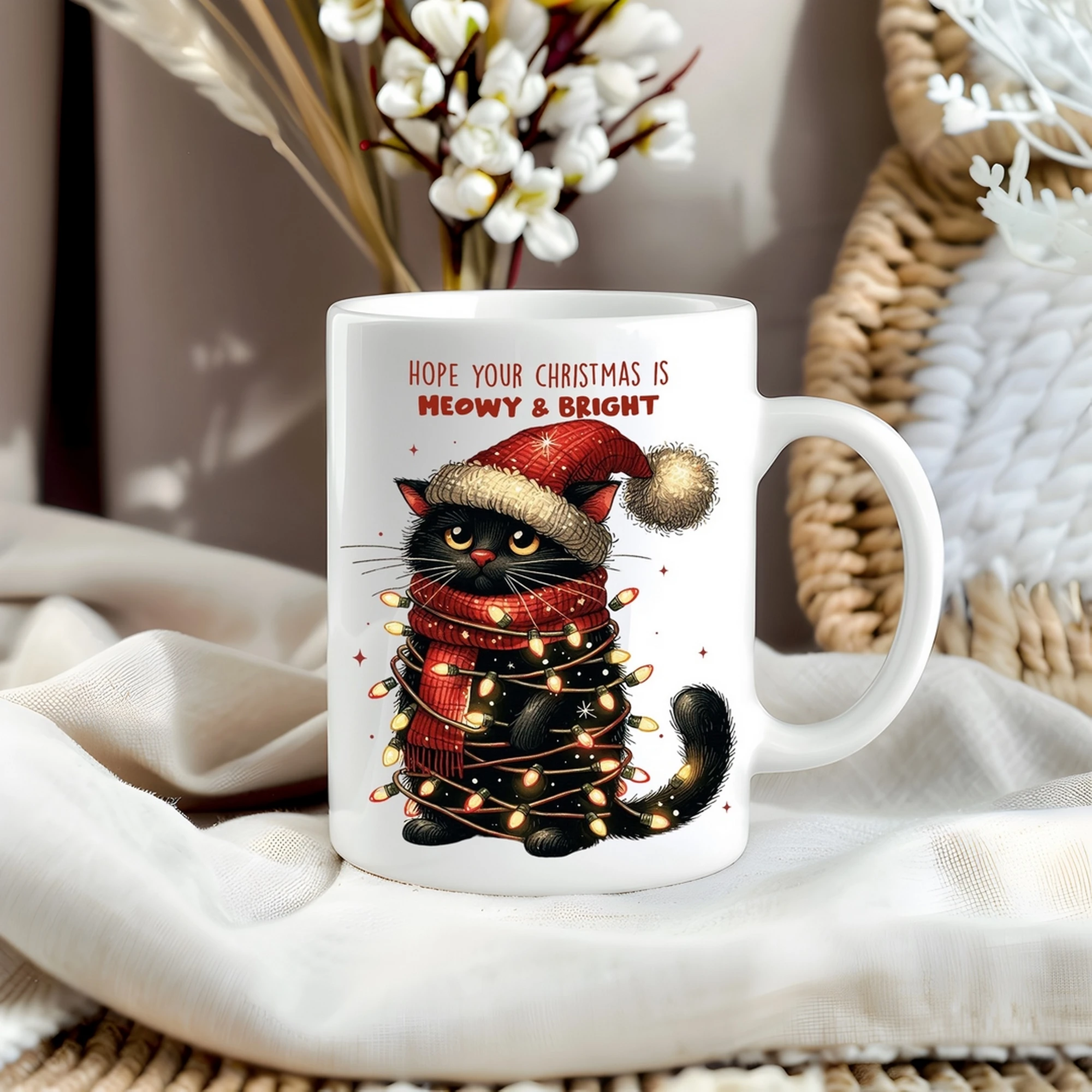 2 sheet Christmas funny cat UV DTF glass cup wrap transfer stickers, waterproof wipe transfer stickers for 16 oz glass