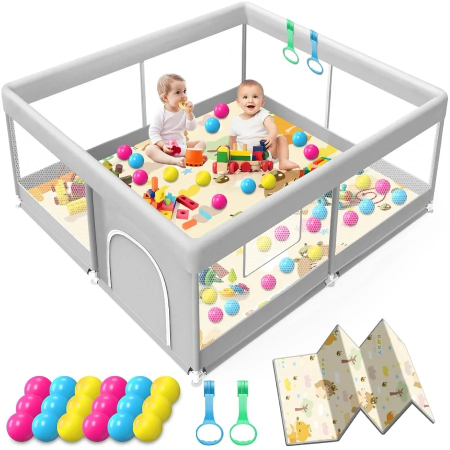 Baby Playpen with Mat 50x50 Inch Playpen with Colorful Ball for Babies and Toddlers Baby Play Pen Pin Indoor Play Fence Mat and