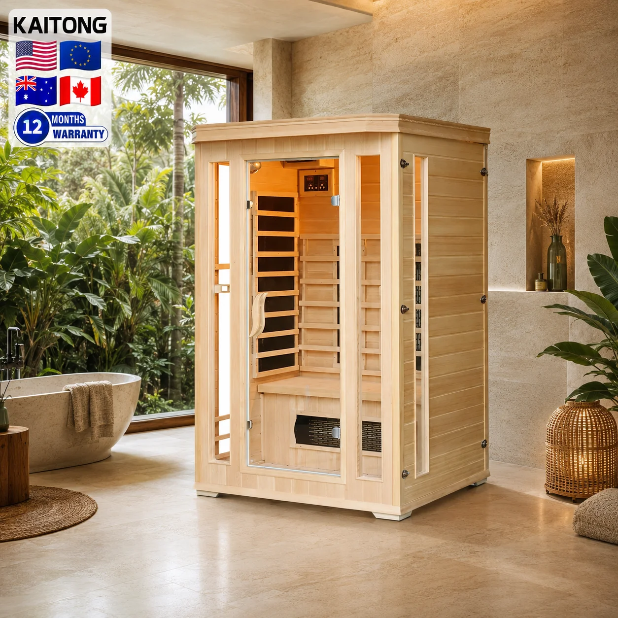 Kaitong Modern Wooden 1 2 Person Infrared Sauna With Low EMF Red Light Therapy Indoor Infrared Saunas Room