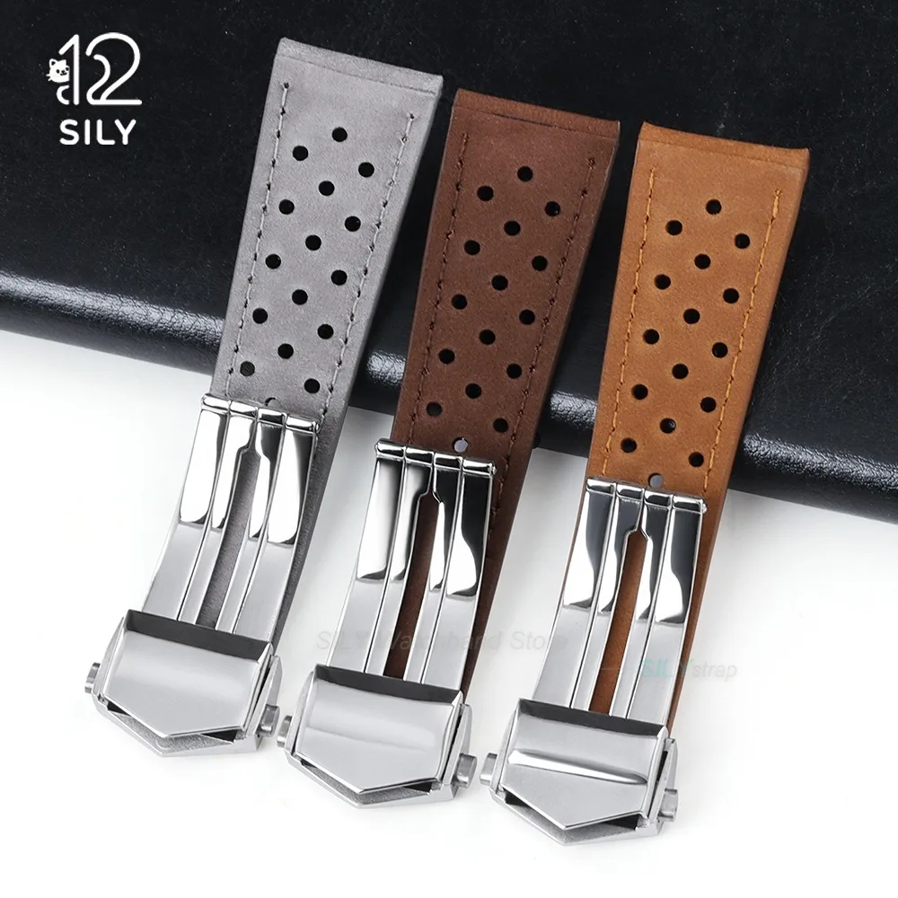 20mm 22mm 24mm Universal Cowhide Leather Wristbelt Fold Buckle Strap Business Watchband Frosted Soft Bracelet for Men Women Belt