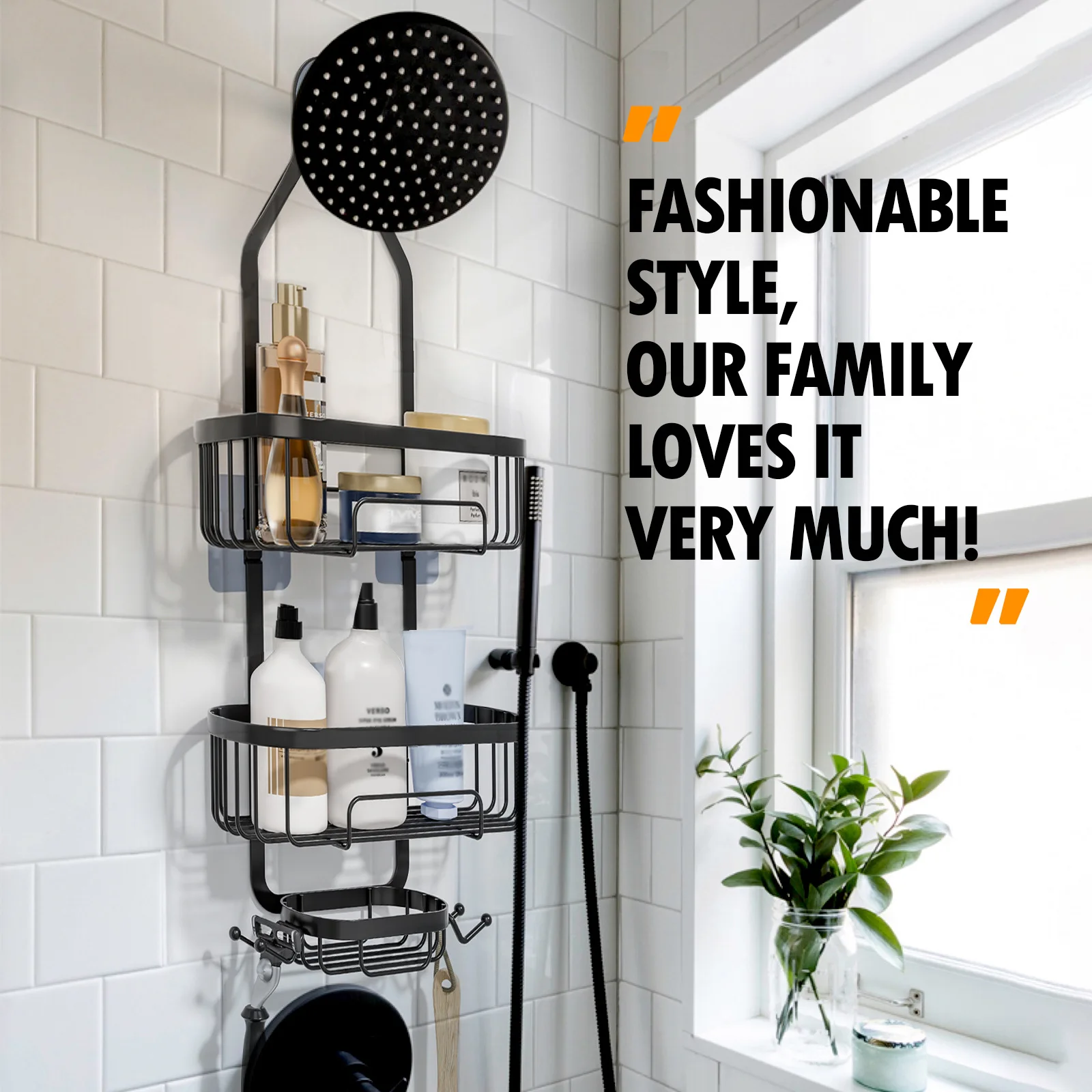 

Shower Organizer 3-Tier Rustproof Bathroom Shelf with Basket Soap Holder Hooks No Drill Shelf for Sponge Showerhead Storage