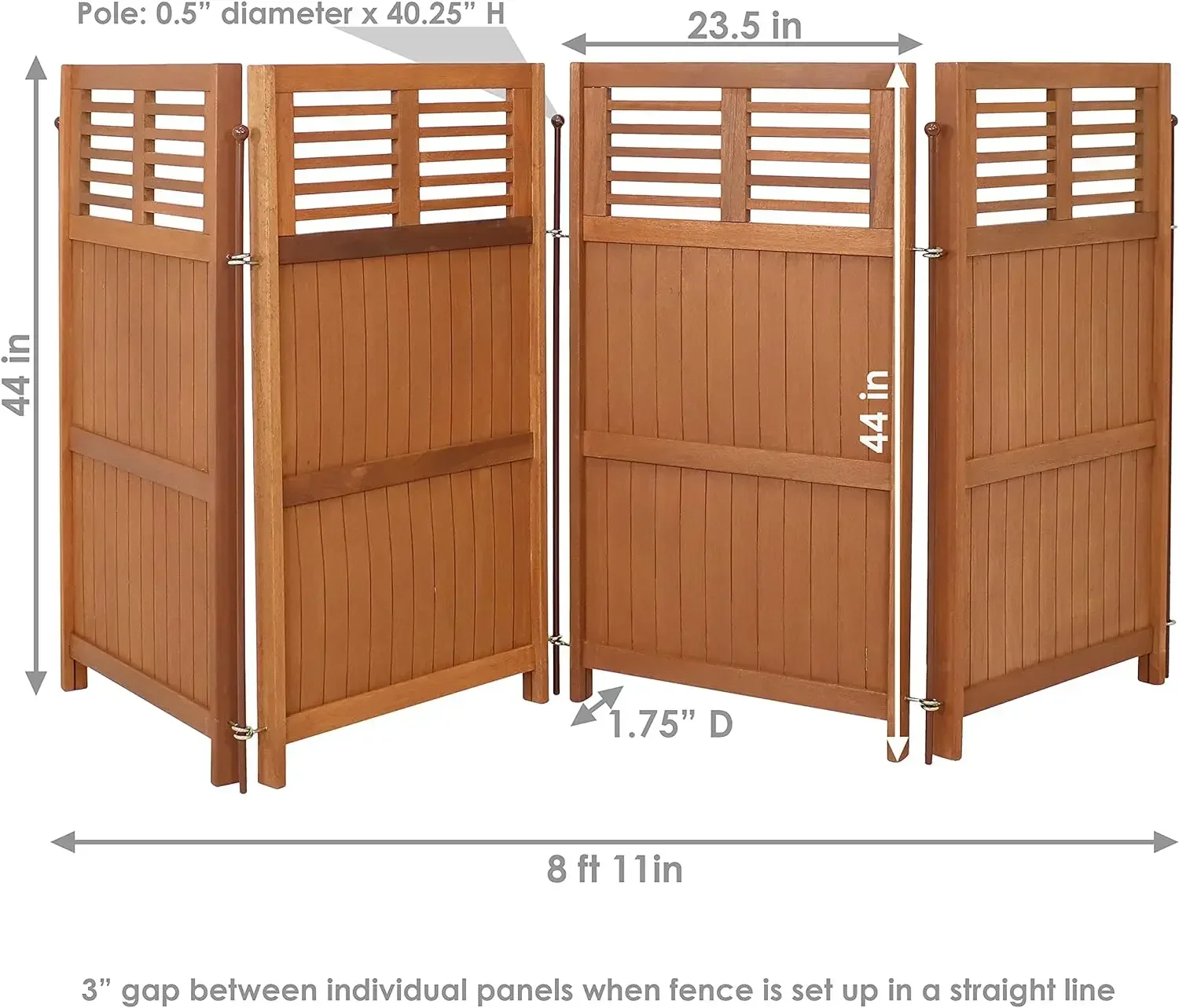 Home-Écran de confidentialité extérieur pliant, panneau en bois, 44 "de haut