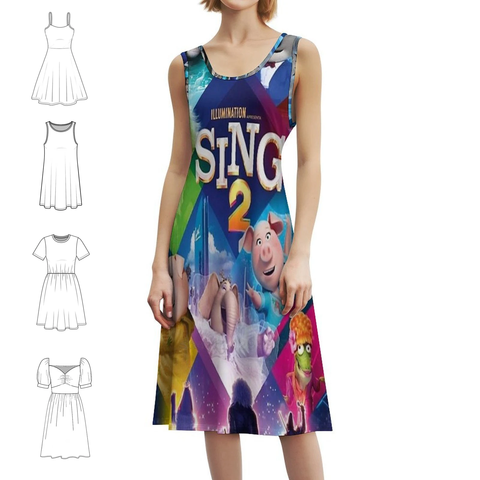映画シング 2 韓国風カジュアルドレス女性用シンプルデイリーオフィスレディドレス映画アニメーションかわいいロックスター歌シング