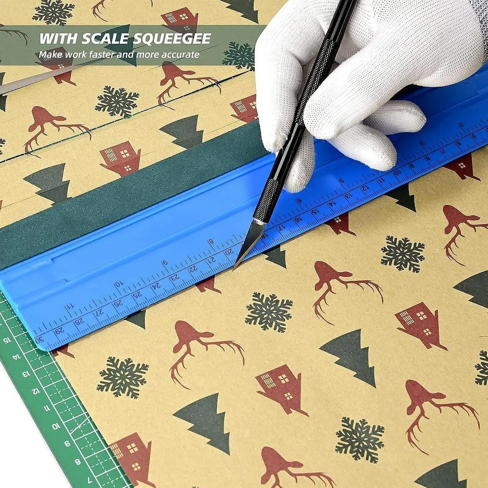 

Набор премиальных фетровых ракелей-скребков с линейкой для оклейки виниловой пленкой, тонировки окон и нанесения наклеек на автомобили