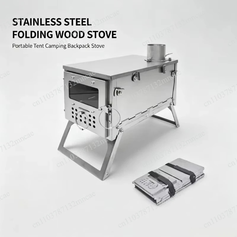 Stainless Steel Single Glass Foldable Portable Wood Stove - Outdoor Tent Camping Hiking Backpacking Stove