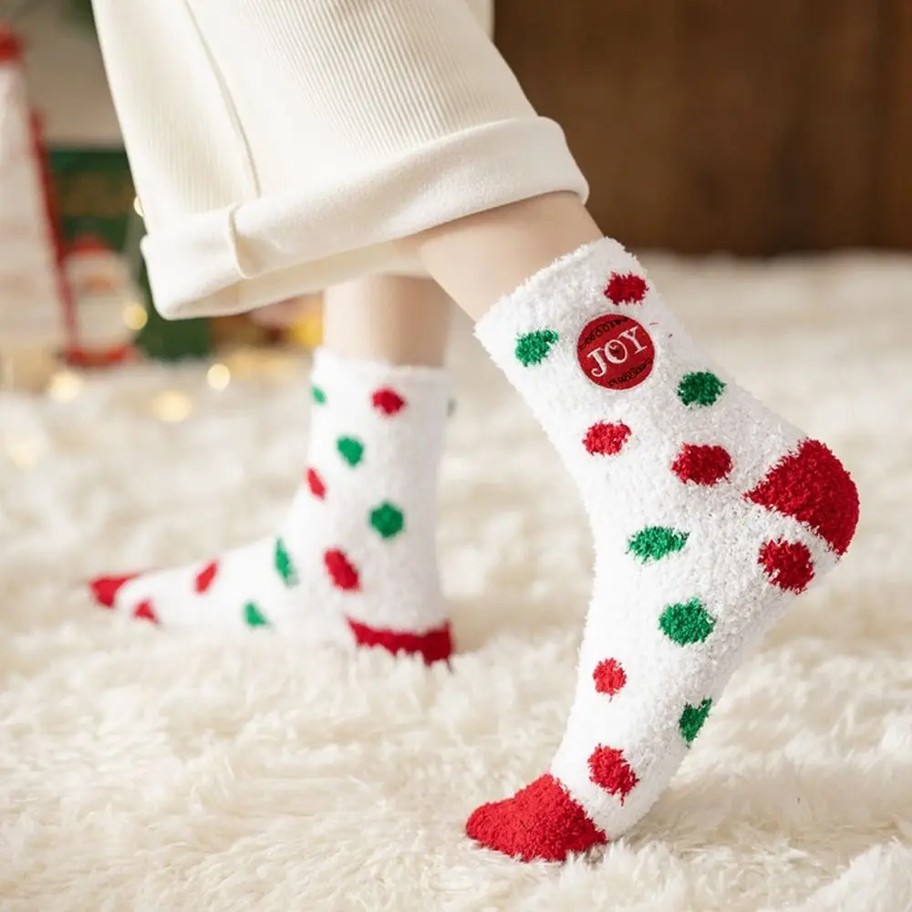 Calcetines para dormir de suelo de alce, calcetines de terciopelo Coral con dibujos de Papá Noel, rojo, verde, para invierno, calcetines de tubo medio, calcetines de Navidad