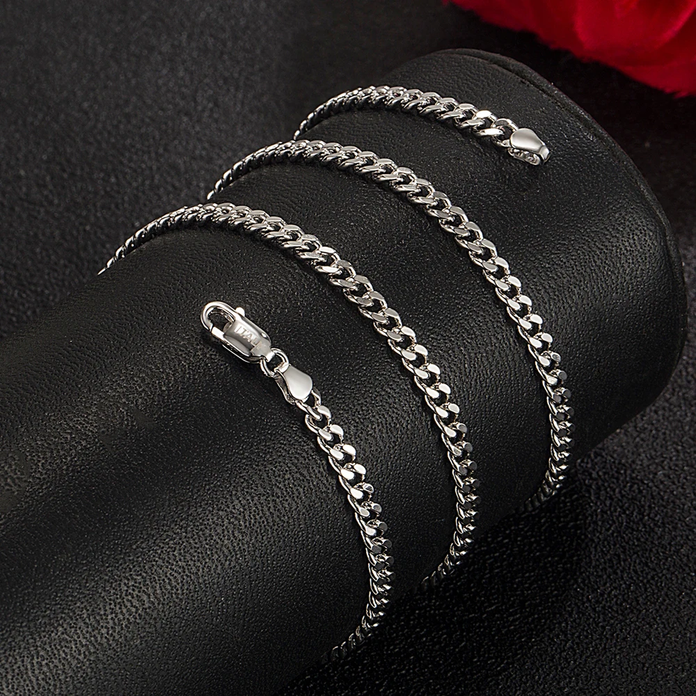 Fashion 100% 925 Sterling Silver Necklace For Men & Women Punk Real Silver 3MM 16 -30 inches Curb Cuban Horsewhip Chain Jewelry