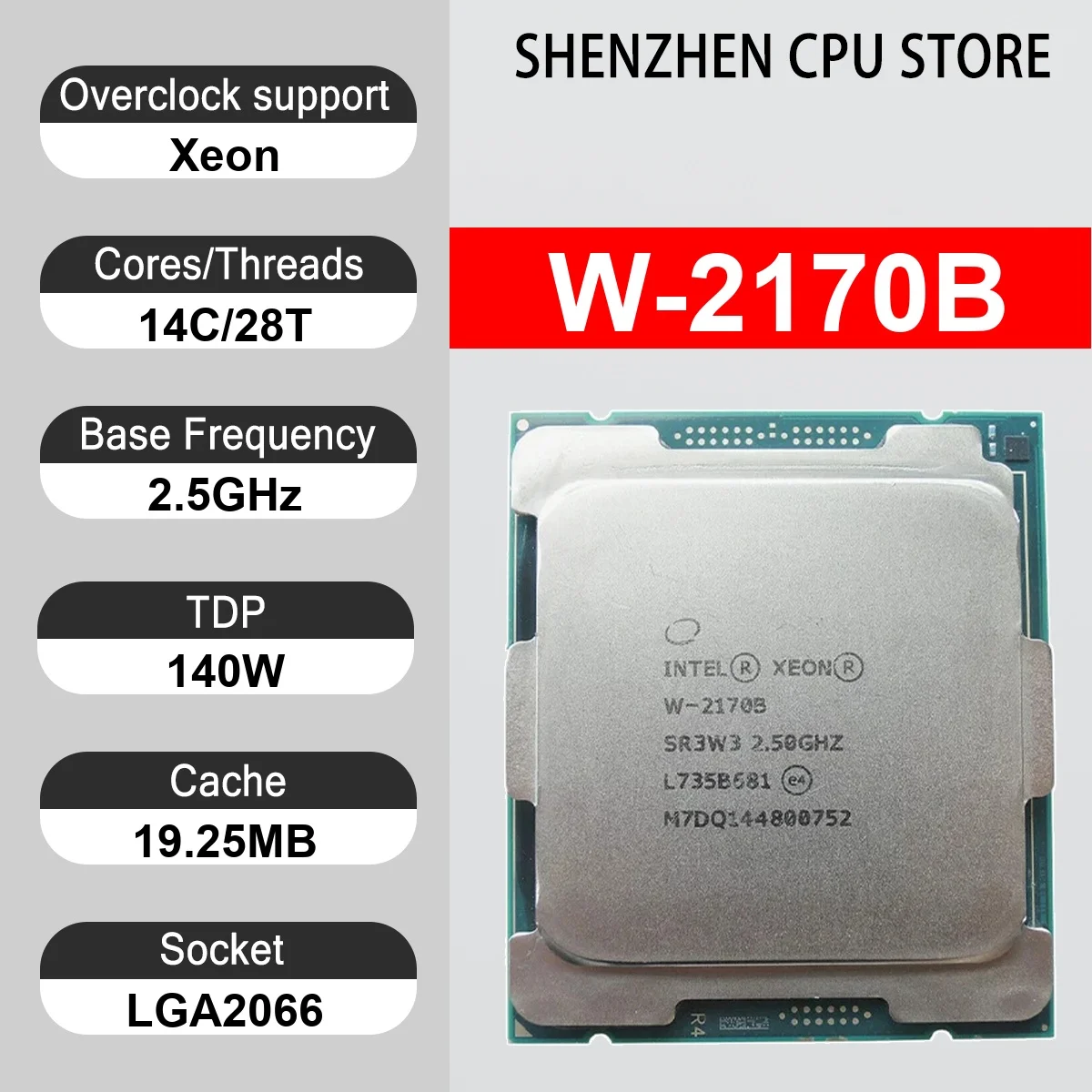 Intel Xeon W-2170B 14 Core 28 Thread 2.50GHz 140W 19.25MB Cache 14nm LGA2066 SR3LG DDR4-2666 MHz Skylake-W