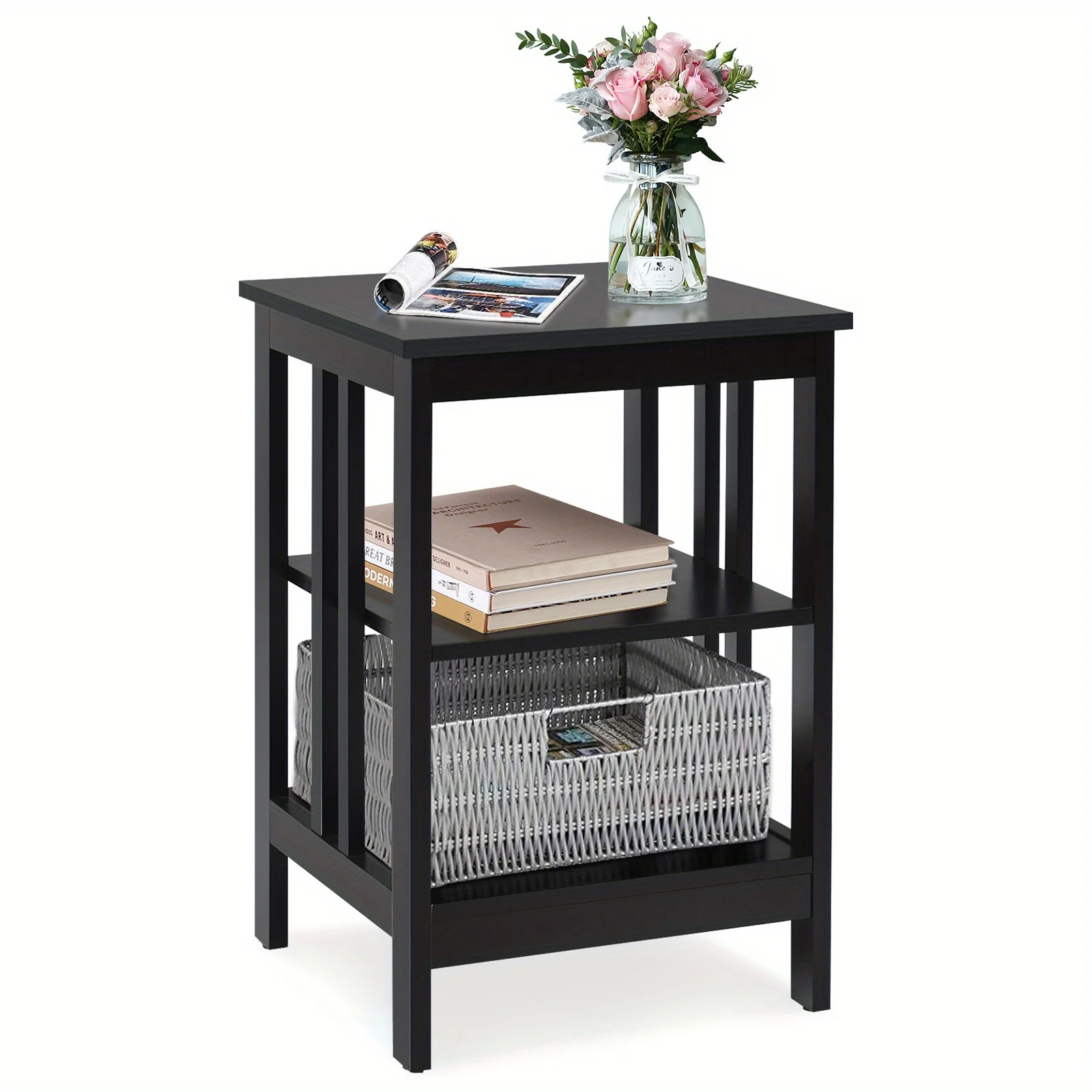 

3-Tier Nightstand, Side Table W/Reinforced Bars, End Table Sofa Bed Side Table, Multifunctional Storage Stand W/Stable Structure for Bedroom, Living Room, Hall, Easy Assembly, 1pc/2pcs