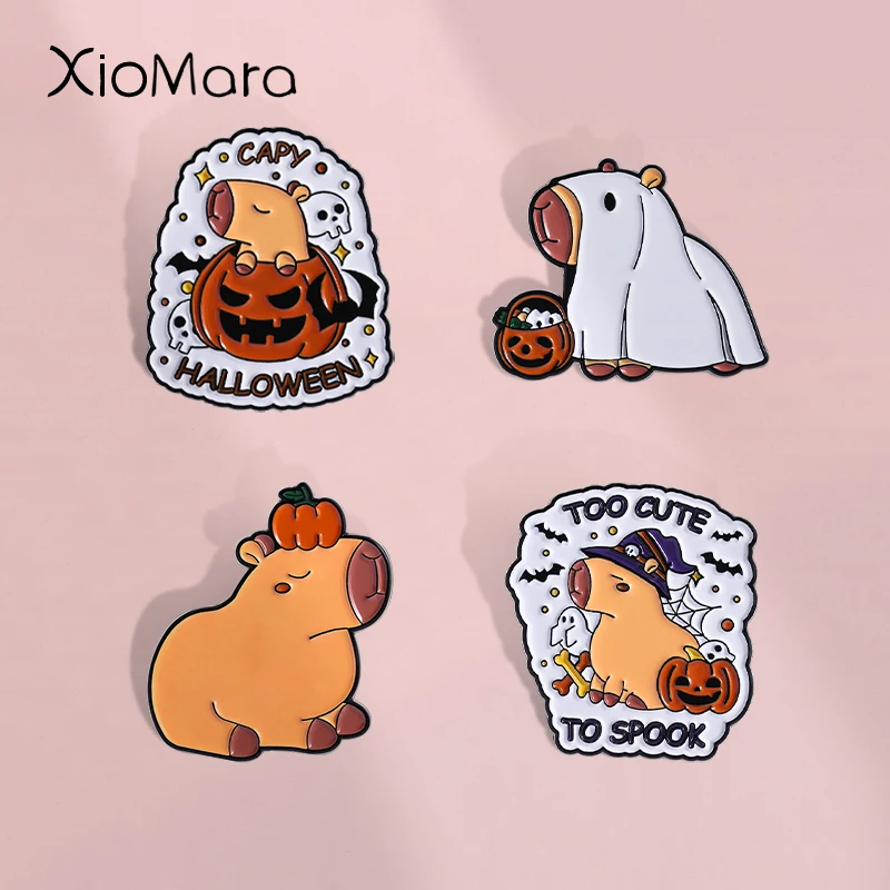 Halloween Capybara Kürbis Emaille Pin Lustige und süße Cartoon Tiere Broschen Revers Hemd Abzeichen Schmuck Zubehör Geschenk für Kind