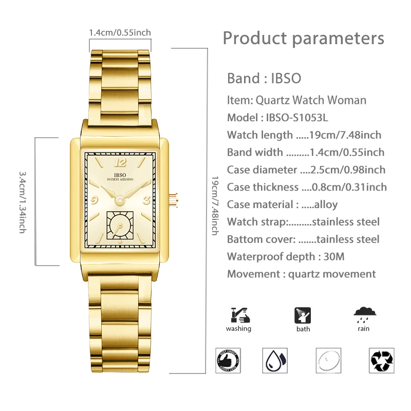 แฟชั่นผู้หญิงนาฬิการูปสี่เหลี่ยมผืนผ้า Golden Steel นาฬิกากันน้ําหญิงของขวัญแบรนด์หรูสุภาพสตรีนาฬิกาข้อมือ Silver