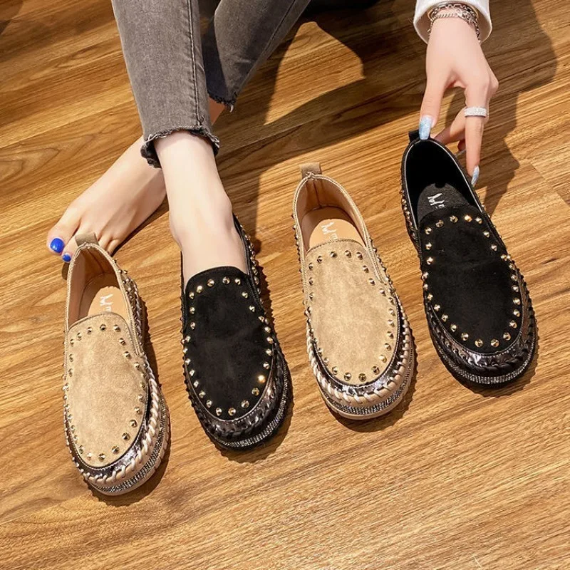 Single Shoe Women 2024 Autumn New One Foot Lazy Shoes Thick Soled Casual Rhinestone Versatile Loafers Women\'s Trend 2019-5