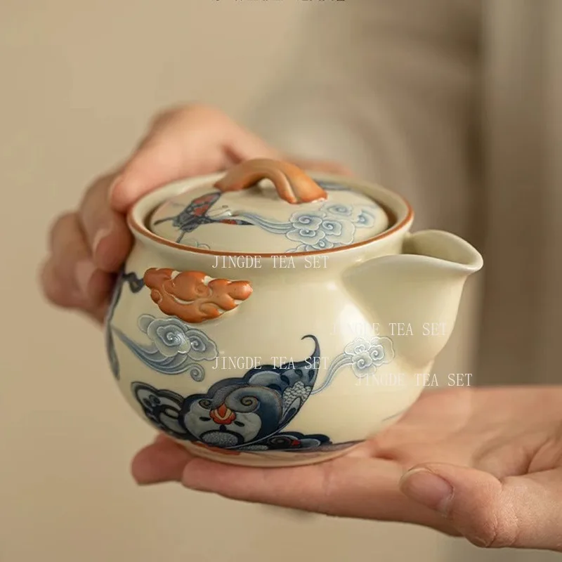 

200ml Butterfly Ru Kiln Handmade Pot Chinese Style Household Kungfu Tea Set Teapot Large Capacity Teapot Teaware Accessories