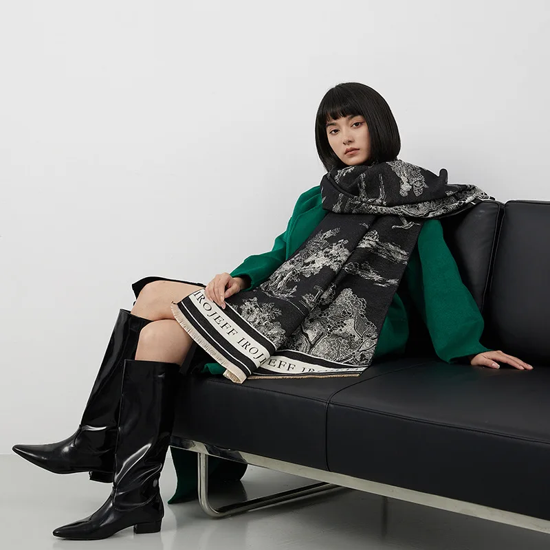 المرأة الجاكار المشهد اللوحة وشاح تقليد الكشمير سميكة الدافئة طويلة وشاح الموضة مكتب غرفة تكييف الهواء