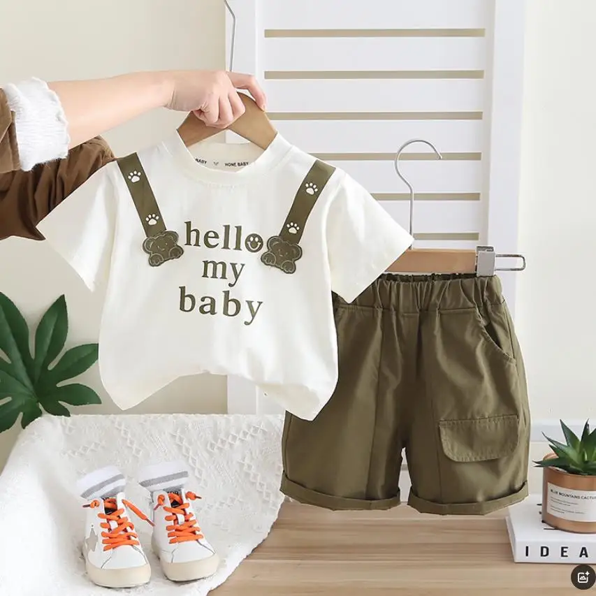 

Boys Designer Sets Clothes for Kids Baby Outfits 6 To 12 Months Cute Cartoon Letter O-neck Casual T-shirts And Shorts Girls Suit