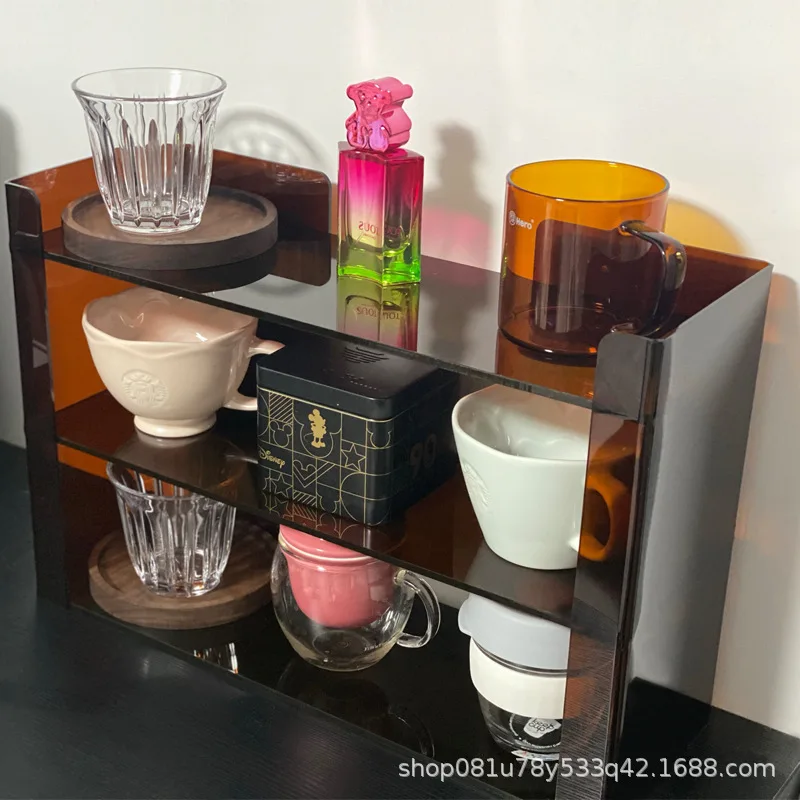 Household dining table multi-layer acrylic cup holder desk large capacity living room bathroom cosmetics storage rack
