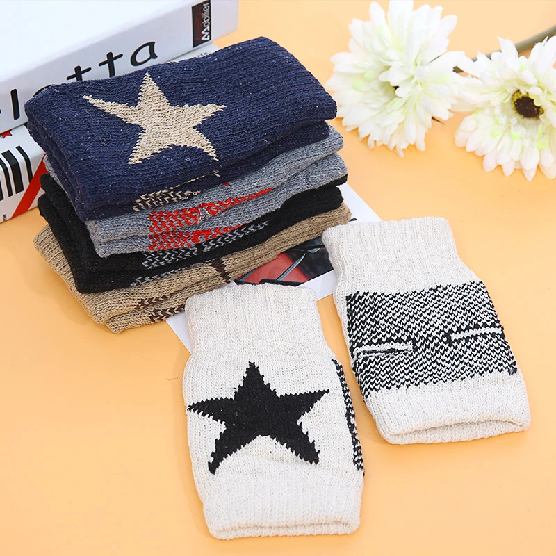 

Women's Star Knit Fingerless Gloves Wrist Length Men Women Pentagram Half Finger Warm Soft Mitten Y2K Hand Arm Warmers